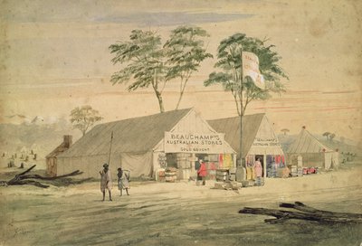 Les magasins australiens de Beauchamp, Victoria Place, Bendigo, 1853 - George Rowe